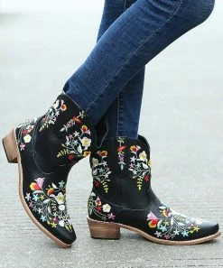 Budget 😀 RXFSP Black & Light Blue Floral-Stitch Cowboy 🥾 Boots - 👩 Women ✨