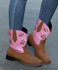 Wholesale 🎉 RXFSP Pink & Brown Floral Cowboy Boot - 👩 Women 🤩