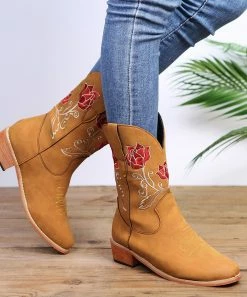 Top 10 🛒 RXFSP Brown & Red Rose Embroidered Cowboy Boot - 👩 Women 🎁 -RXFSP-shop zu108203115 alt 2 tm1660502841
