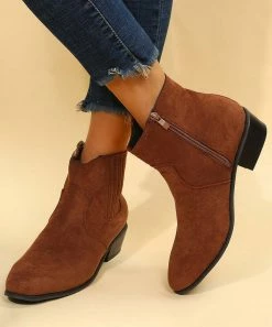 New 😀 RXFSP Brown Side-Zip Suede Bootie - 👩 Women 🎁