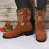 Cheap 🔔 RXFSP Brown & White Floral Western Boot - 👩 Women ⌛