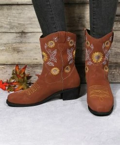 Cheap 🔔 RXFSP Brown & White Floral Western Boot - 👩 Women ⌛