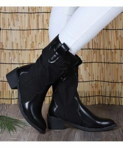 New 🧨 RXFSP Black Slip-On Mid-Rise Cowboy Boot - 👩 Women 🔥 -RXFSP-shop zu108766214 alt 3 tm1662501293