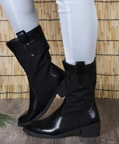 New 🧨 RXFSP Black Slip-On Mid-Rise Cowboy Boot - 👩 Women 🔥