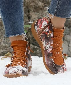 Best Sale 🎁 RXFSP Brown & White Santa Sleigh Ankle Boot - 👩 Women 🤩 -RXFSP-shop zu108861592 alt 2 tm1666906467