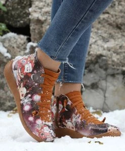 Best Sale 🎁 RXFSP Brown & White Santa Sleigh Ankle Boot - 👩 Women 🤩 -RXFSP-shop zu108861592 alt 3 tm1666906467