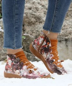 Best Sale 🎁 RXFSP Brown & White Santa Sleigh Ankle Boot - 👩 Women 🤩