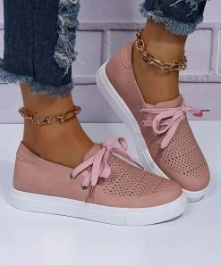 Best deal ❤️ RXFSP Pink Perforated Lace-Up 👟 Sneaker - 👩 Women 😍