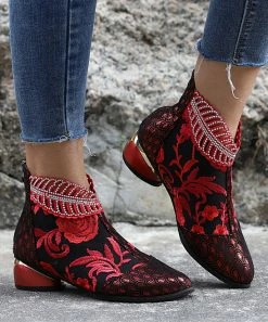 Hot Sale ๐งจ RXFSP Red Floral Ankle Boot - ๐ฉ Women ๐ฅฐ
