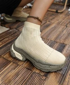 Promo 🔔 RXFSP Beige White Knit Ankle Boot - 👩 Women ✨ -RXFSP-shop zu109666654 alt 3 tm1665579232