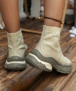 Promo 🔔 RXFSP Beige White Knit Ankle Boot - 👩 Women ✨ -RXFSP-shop zu109666654 alt 4 tm1665579232