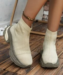 Promo 🔔 RXFSP Beige White Knit Ankle Boot - 👩 Women ✨