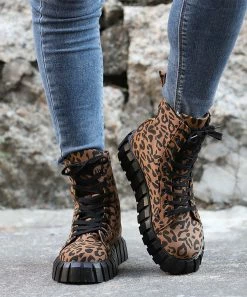 Flash Sale 🎁 RXFSP Brown Leopard Combat Boot - 👩 Women 😉 -RXFSP-shop zu109811683 alt 2 tm1666127755