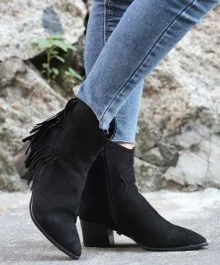 Outlet ✨ RXFSP Black Tassel-Accent Pointed-Toe Boot - 👩 Women 🌟 -RXFSP-shop zu109811757 alt 2 tm1666294663