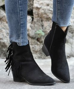 Outlet ✨ RXFSP Black Tassel-Accent Pointed-Toe Boot - 👩 Women 🌟