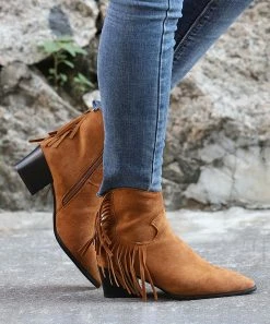 New 🧨 RXFSP Brown Tassel-Accent Pointed-Toe Boot - 👩 Women 🌟 -RXFSP-shop zu109814119 alt 3 tm1666294663