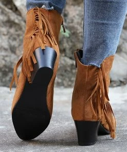 New 🧨 RXFSP Brown Tassel-Accent Pointed-Toe Boot - 👩 Women 🌟 -RXFSP-shop zu109814119 alt 4 tm1666294663