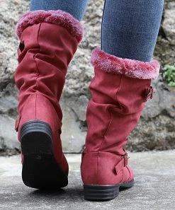 Best Pirce 😀 RXFSP Red Buckle-Accent Faux Fur Snow Boot - 👩 Women 🤩 -RXFSP-shop zu109938172 alt 2 tm1666785272