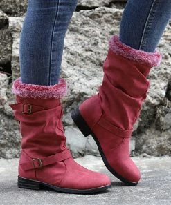 Best Pirce 😀 RXFSP Red Buckle-Accent Faux Fur Snow Boot - 👩 Women 🤩 -RXFSP-shop zu109938172 alt 3 tm1666785272