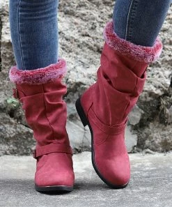 Best Pirce 😀 RXFSP Red Buckle-Accent Faux Fur Snow Boot - 👩 Women 🤩