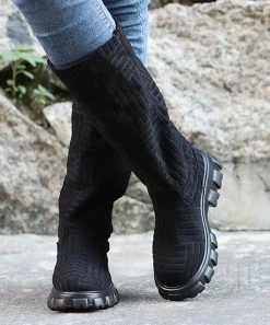 Cheap 🥰 RXFSP Black Ribbed High Boot - 👩 Women 🎉 -RXFSP-shop zu109946128 alt 3 tm1666785272