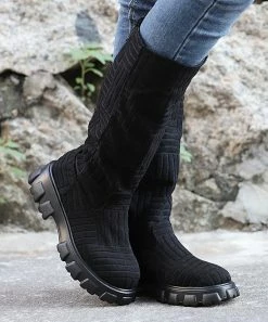 Cheap 🥰 RXFSP Black Ribbed High Boot - 👩 Women 🎉 -RXFSP-shop zu109946128 alt 4 tm1666785272