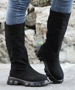 Cheap 🥰 RXFSP Black Ribbed High Boot - 👩 Women 🎉