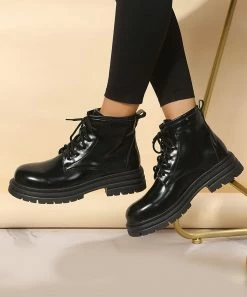 Best deal 🤩 RXFSP Black Patent Combat Boot - 👩 Women 🤩 -RXFSP-shop zu110345940 alt 2 tm1667481891