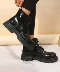 Best deal 🤩 RXFSP Black Patent Combat Boot - 👩 Women 🤩 -RXFSP-shop zu110345940 alt 3 tm1667481891