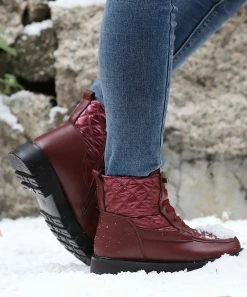 New 👍 RXFSP Wine Red Quilt-Accent Lace-Up Combat Boot - 👩 Women 💯 -RXFSP-shop zu110410832 alt 3 tm1667915884