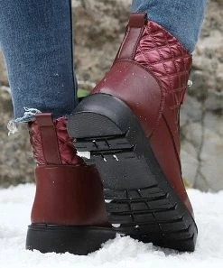New 👍 RXFSP Wine Red Quilt-Accent Lace-Up Combat Boot - 👩 Women 💯 -RXFSP-shop zu110410832 alt 4 tm1667915884