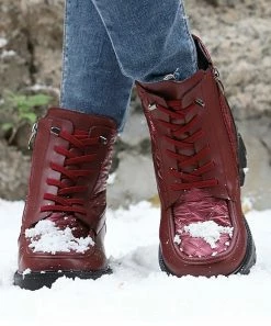 New 👍 RXFSP Wine Red Quilt-Accent Lace-Up Combat Boot - 👩 Women 💯