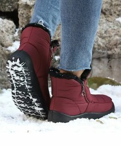Cheapest ✨ RXFSP Wine Red & Black Quilted Faux Fur-Lined Snow Boot - 👩 Women ⌛ -RXFSP-shop zu110417658 alt 4 tm1667915884