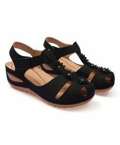 Outlet 🤩 RXFSP Black Floral-Accent 🩴 Sandal - 👩 Women 🔔