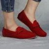 Deals 🔔 RXFSP Red Perforated Bean Suede Loafer - 👩 Women 🥰 -RXFSP-shop zu91538422 main tm1607701218