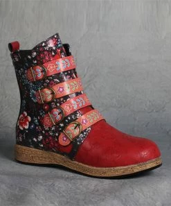 Deals 🔔 RXFSP Red & Blue Mixed Floral Quad-Buckle Boot - 👩 Women 👏 -RXFSP-shop zu92273807 alt 1 tm1610568672