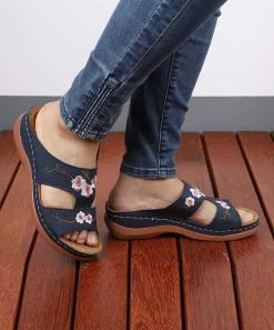 New 🔥 RXFSP Navy Embroidered 🩴 Sandal - 👩 Women 🌟 -RXFSP-shop zu96982456 alt 2 tm1631895086