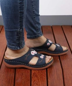 New 🔥 RXFSP Navy Embroidered 🩴 Sandal - 👩 Women 🌟 -RXFSP-shop zu96982456 alt 3 tm1631895086