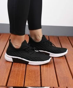 Deals 🤩 RXFSP Black Lace-Up Mesh-Knit 👟 Sneaker - 👩 Women 😍 -RXFSP-shop zu97488812 alt 1 tm1625754819
