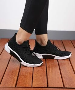 Deals 🤩 RXFSP Black Lace-Up Mesh-Knit 👟 Sneaker - 👩 Women 😍 -RXFSP-shop zu97488812 alt 2 tm1625754819