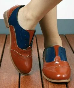 Buy 💯 RXFSP Brown Color Block Perforated Lace-Free Oxford - 👩 Women ✨