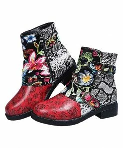 Promo 😀 RXFSP Gray Snake-Embossed Abstract Double-Buckle Boot - 👩 Women 🔥 -RXFSP-shop zu98435364 alt 2 tm1628188827