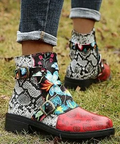 Promo 😀 RXFSP Gray Snake-Embossed Abstract Double-Buckle Boot - 👩 Women 🔥