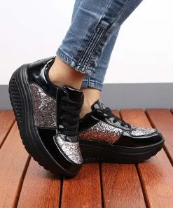 Top 10 ⭐ RXFSP Black Glitter Leather Platform 👟 Sneaker - 👩 Women ❤️ -RXFSP-shop zu98979005 alt 2 tm1629992538