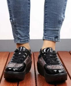 Top 10 ⭐ RXFSP Black Glitter Leather Platform 👟 Sneaker - 👩 Women ❤️ -RXFSP-shop zu98979005 alt 3 tm1629992538