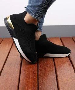 Wholesale ⭐ RXFSP Black & White Metallic-Accent Slip-On 👟 Sneaker - 👩 Women 😉 -RXFSP-shop zu98979030 alt 2 tm1629992538