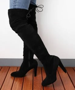 Wholesale 🌟 RXFSP Black Back-Tie Pointed-Toe Over-The-Knee Boot - 👩 Women 🤩 -RXFSP-shop zu99673036 alt 2 tm1631826932