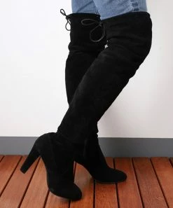 Wholesale 🌟 RXFSP Black Back-Tie Pointed-Toe Over-The-Knee Boot - 👩 Women 🤩 -RXFSP-shop zu99673036 alt 3 tm1631826932