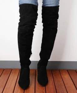 Wholesale 🌟 RXFSP Black Back-Tie Pointed-Toe Over-The-Knee Boot - 👩 Women 🤩