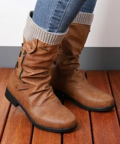 Promo 🥰 RXFSP Brown Knit-Cuff Slouchy Boot - 👩 Women 👏